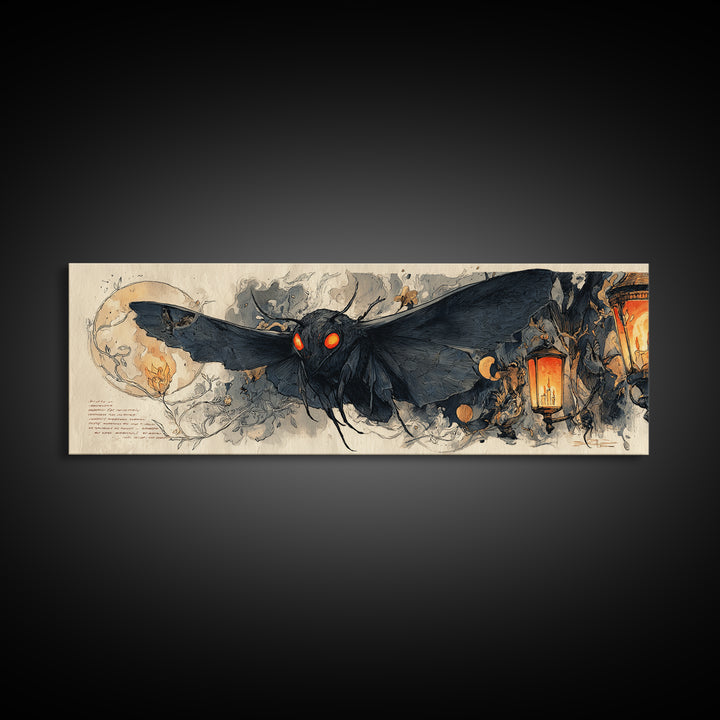 The Red-Eyed Moth Creature, Extra Wide Wall Art, Macabre Wall Art, Framed Canvas Print, Halloween Wall Decor, Gothic Home Decor