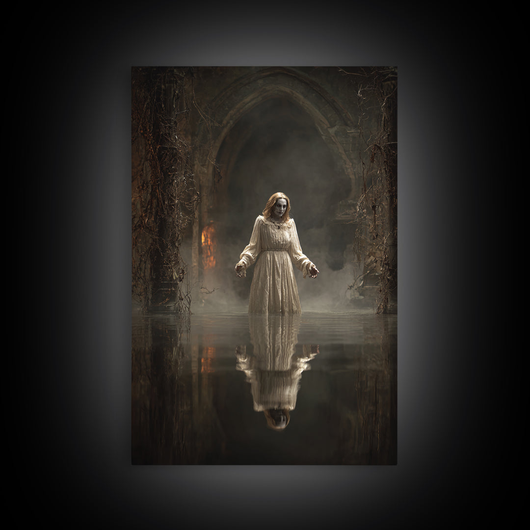 The Lake Phantom, Vertical Wall Art, Spooky Home Decor, Canvas Print, Halloween Wall Decor, Gothic Home Decor, Dark Fantasy Art