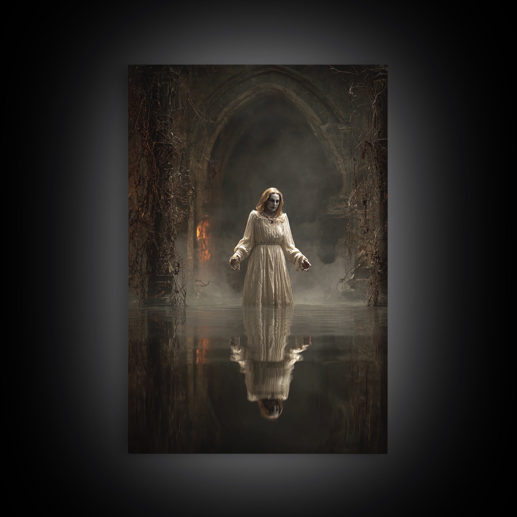 The Lake Phantom, Vertical Wall Art, Spooky Home Decor, Canvas Print, Halloween Wall Decor, Gothic Home Decor, Dark Fantasy Art