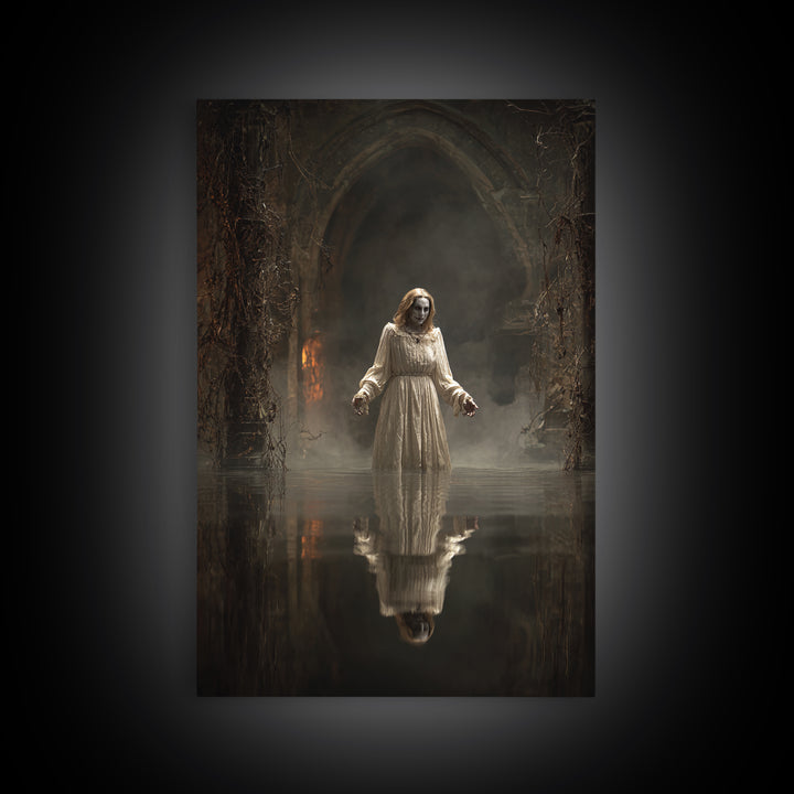 The Lake Phantom, Vertical Wall Art, Spooky Home Decor, Canvas Print, Halloween Wall Decor, Gothic Home Decor, Dark Fantasy Art