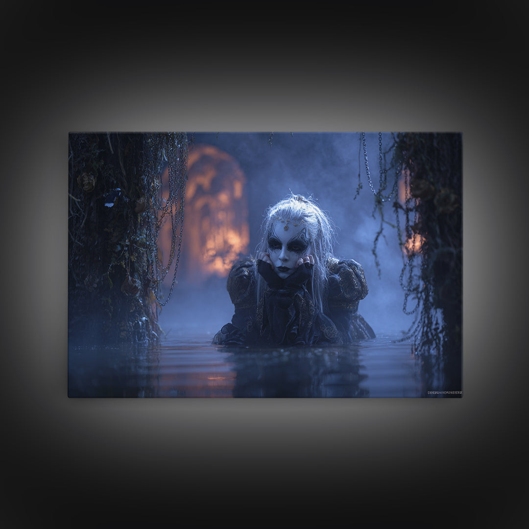 The Lake Phantom, Landscape Wall Art, Macabre Wall Art, Framed Canvas Print, Halloween Wall Decor, Gothic Home Decor, Halloween Wall Art