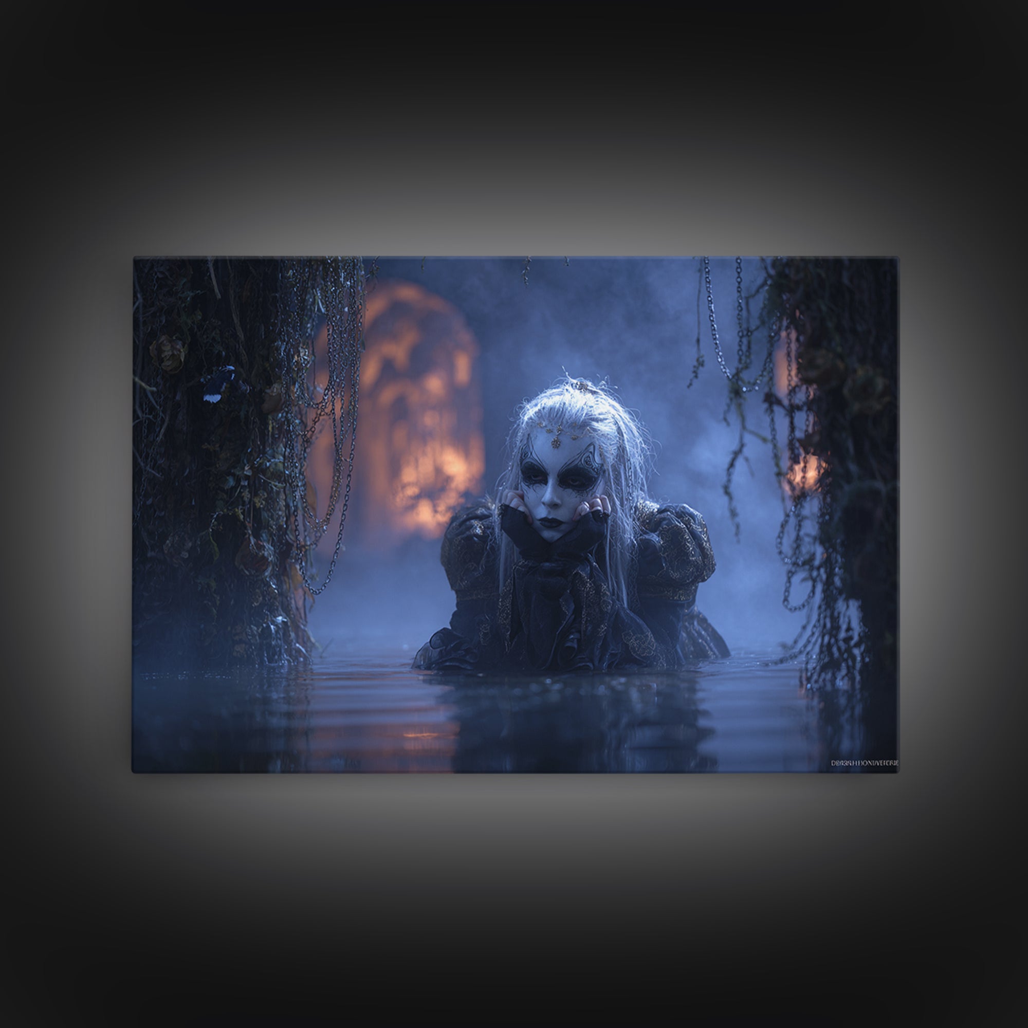 The Lake Phantom, Landscape Wall Art, Macabre Wall Art, Framed Canvas Print, Halloween Wall Decor, Gothic Home Decor, Halloween Wall Art