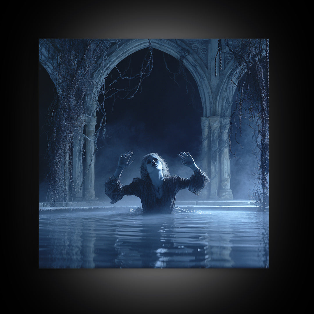The Lake Phantom, Square Wall Art, Dark Fantasy Wall Art, Canvas Print, Halloween Wall Decor, Gothic Home Decor, Dark Fantasy Art