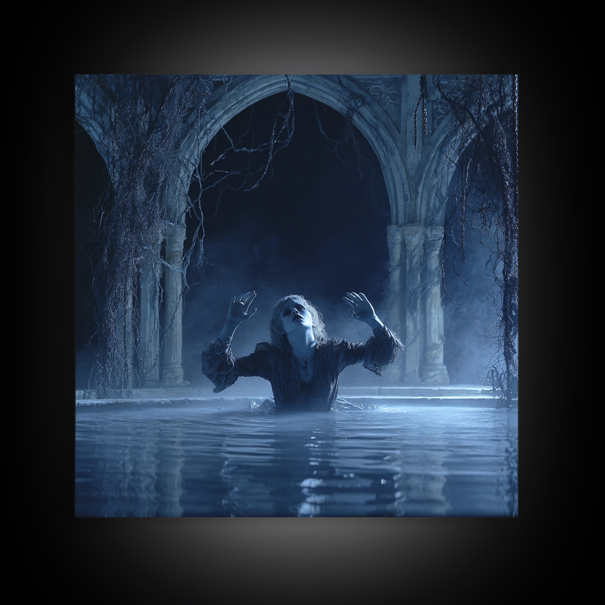The Lake Phantom, Square Wall Art, Dark Fantasy Wall Art, Canvas Print, Halloween Wall Decor, Gothic Home Decor, Dark Fantasy Art