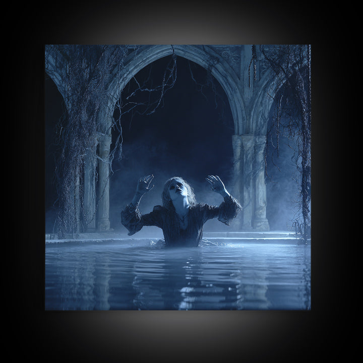 The Lake Phantom, Square Wall Art, Dark Fantasy Wall Art, Canvas Print, Halloween Wall Decor, Gothic Home Decor, Dark Fantasy Art