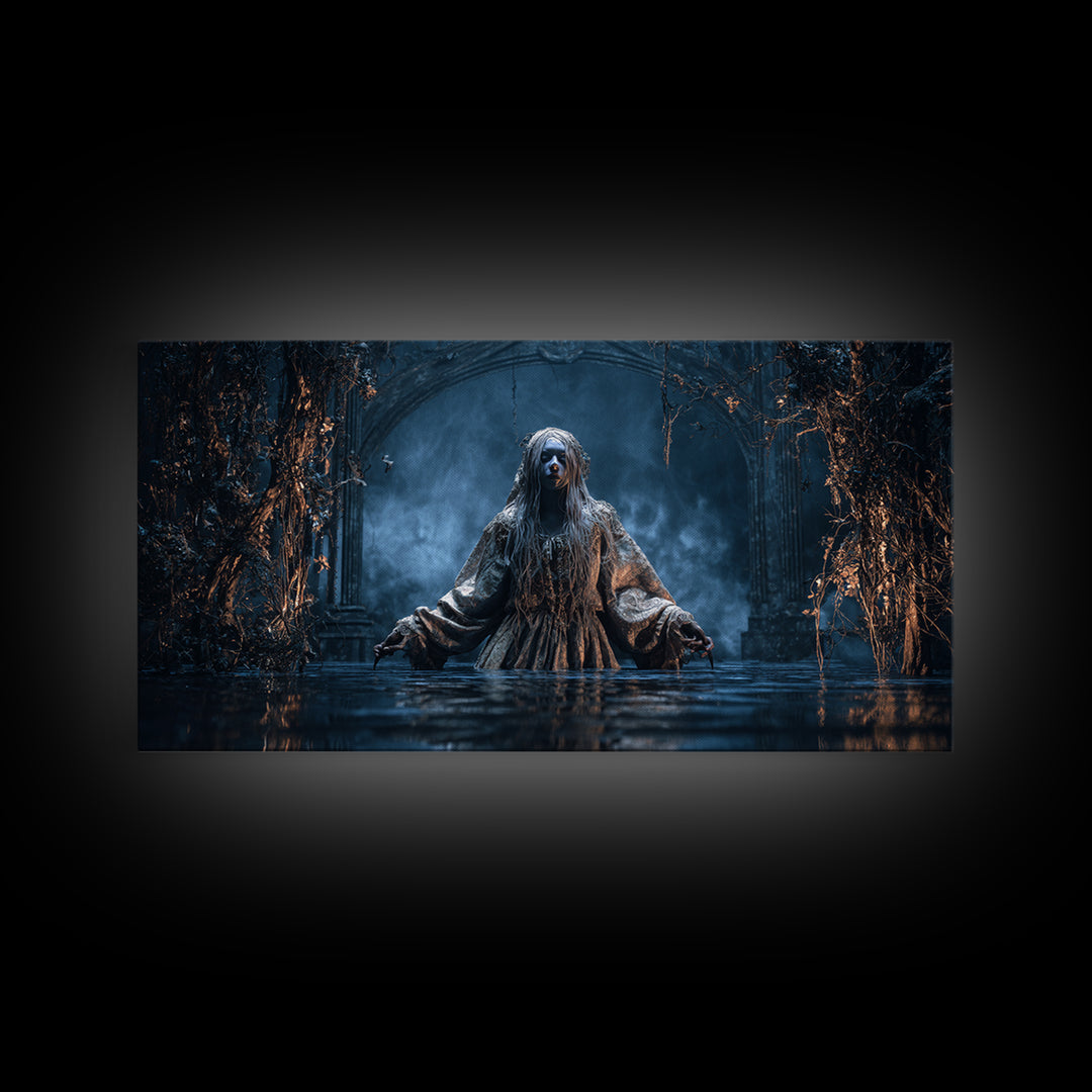 The Lake Phantom, Wide Panoramic Art, Dark Fantasy Wall Art, Canvas Print, Halloween Wall Decor, Gothic Home Decor, Collectible Wall Decor