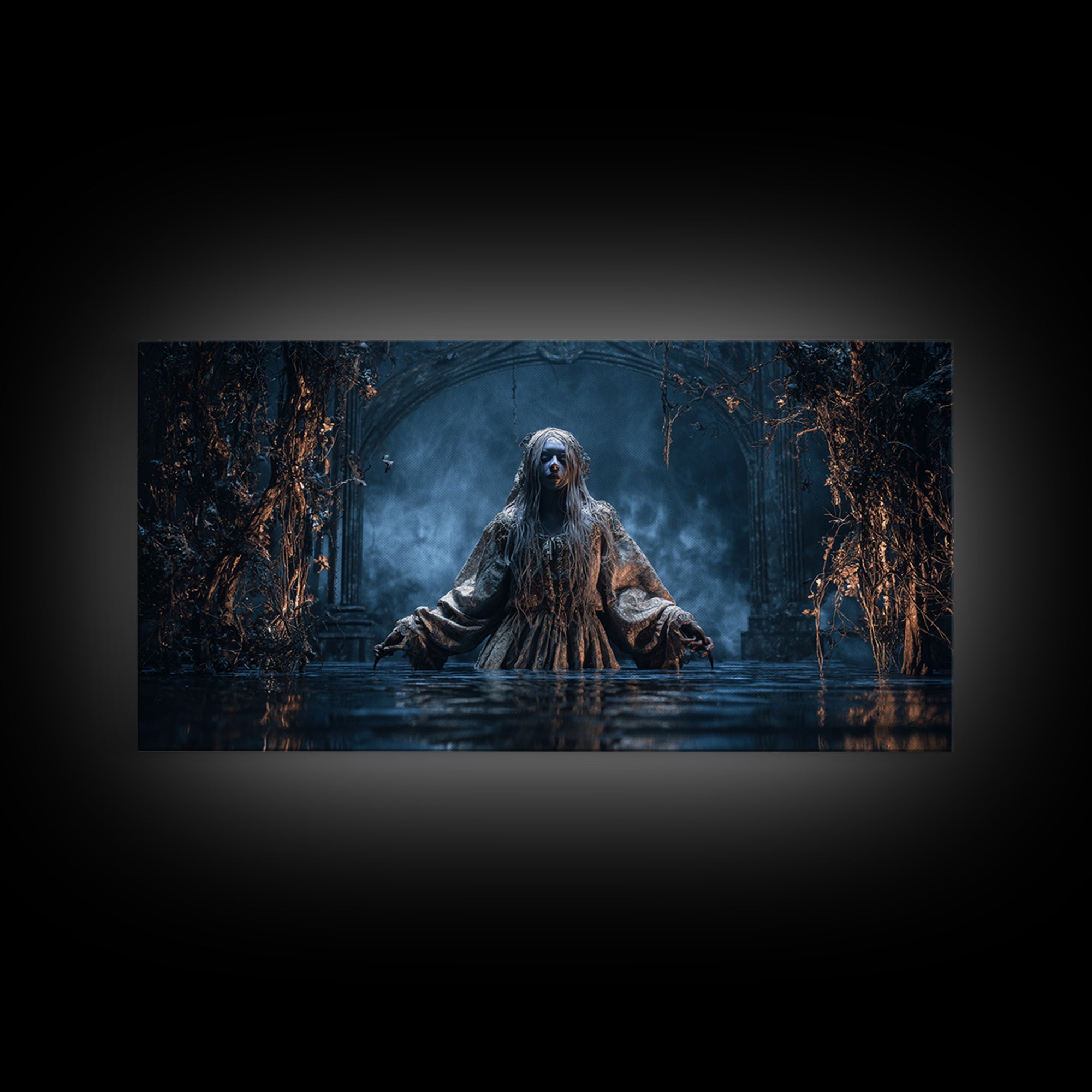 The Lake Phantom, Wide Panoramic Art, Dark Fantasy Wall Art, Canvas Print, Halloween Wall Decor, Gothic Home Decor, Collectible Wall Decor
