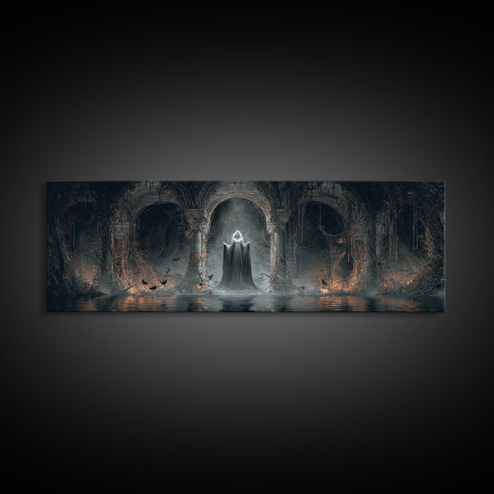 The Lake Phantom, Extra Wide Wall Art, Gothic Horror Wall Art, Framed Canvas Print, Halloween Wall Decor, Gothic Home Decor