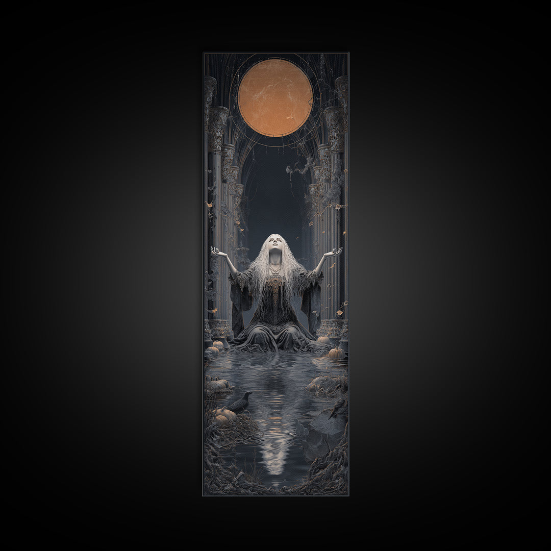 The Lake Phantom, Tall Narrow Wall Art, Dark Halloween Decor, Canvas Print, Halloween Wall Decor, Gothic Home Decor, Spooky Wall Decor