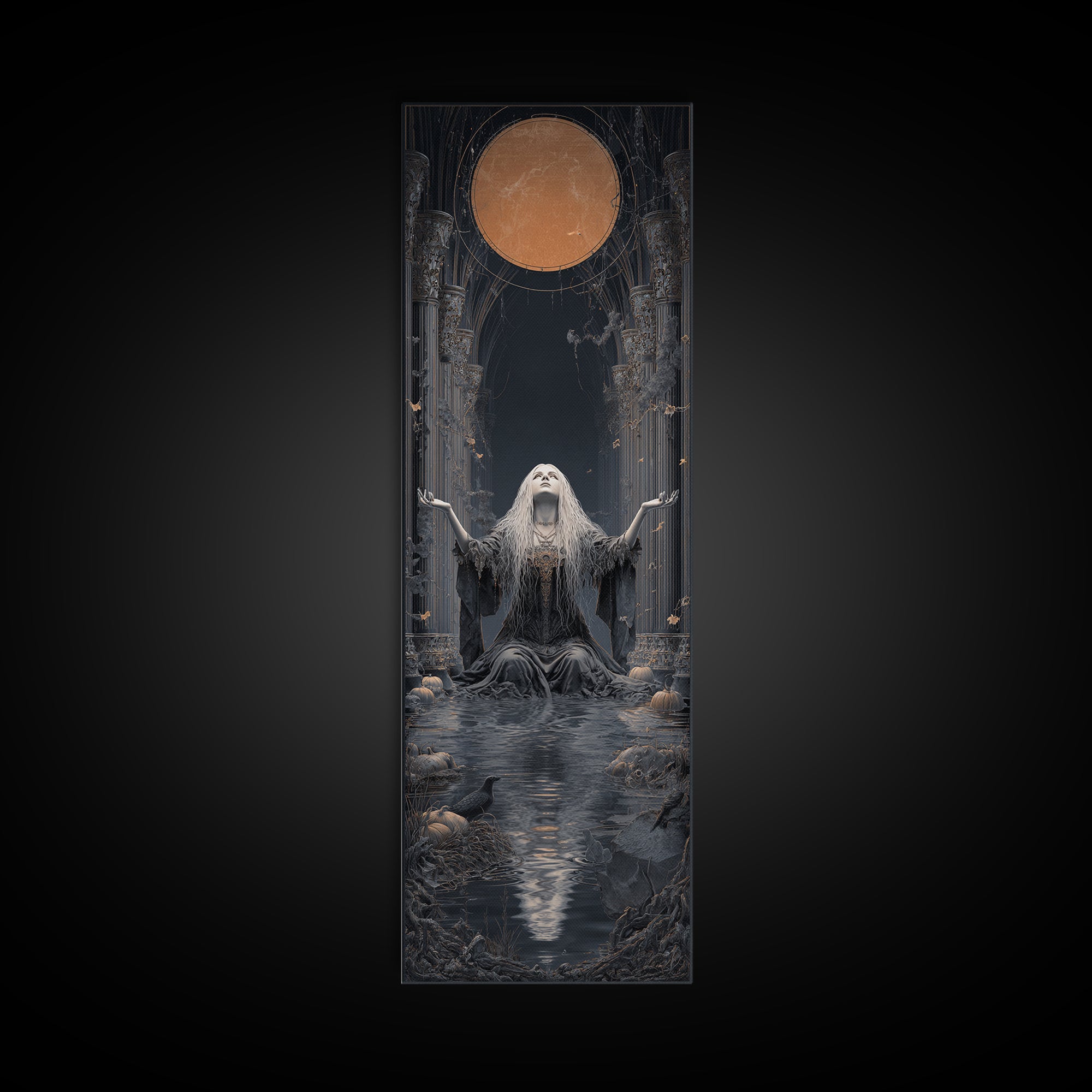 The Lake Phantom, Tall Narrow Wall Art, Dark Halloween Decor, Canvas Print, Halloween Wall Decor, Gothic Home Decor, Spooky Wall Decor
