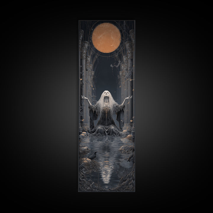 The Lake Phantom, Tall Narrow Wall Art, Dark Halloween Decor, Canvas Print, Halloween Wall Decor, Gothic Home Decor, Spooky Wall Decor
