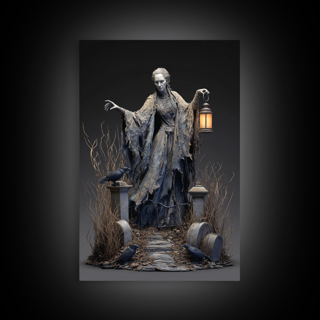 The Salt-Marsh Witch, Vertical Wall Art, Gothic Horror Wall Art, Framed Canvas Print, Halloween Wall Decor, Gothic Home Decor