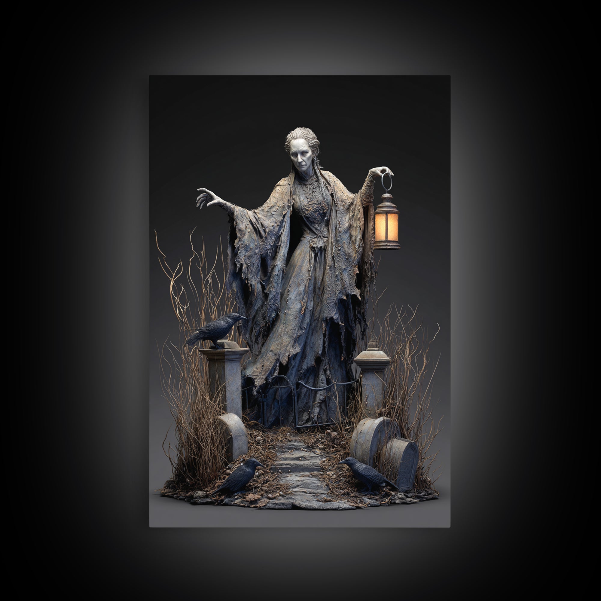 The Salt-Marsh Witch, Vertical Wall Art, Gothic Horror Wall Art, Framed Canvas Print, Halloween Wall Decor, Gothic Home Decor