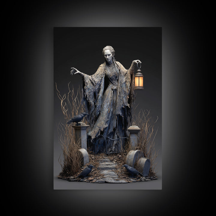 The Salt-Marsh Witch, Vertical Wall Art, Gothic Horror Wall Art, Framed Canvas Print, Halloween Wall Decor, Gothic Home Decor