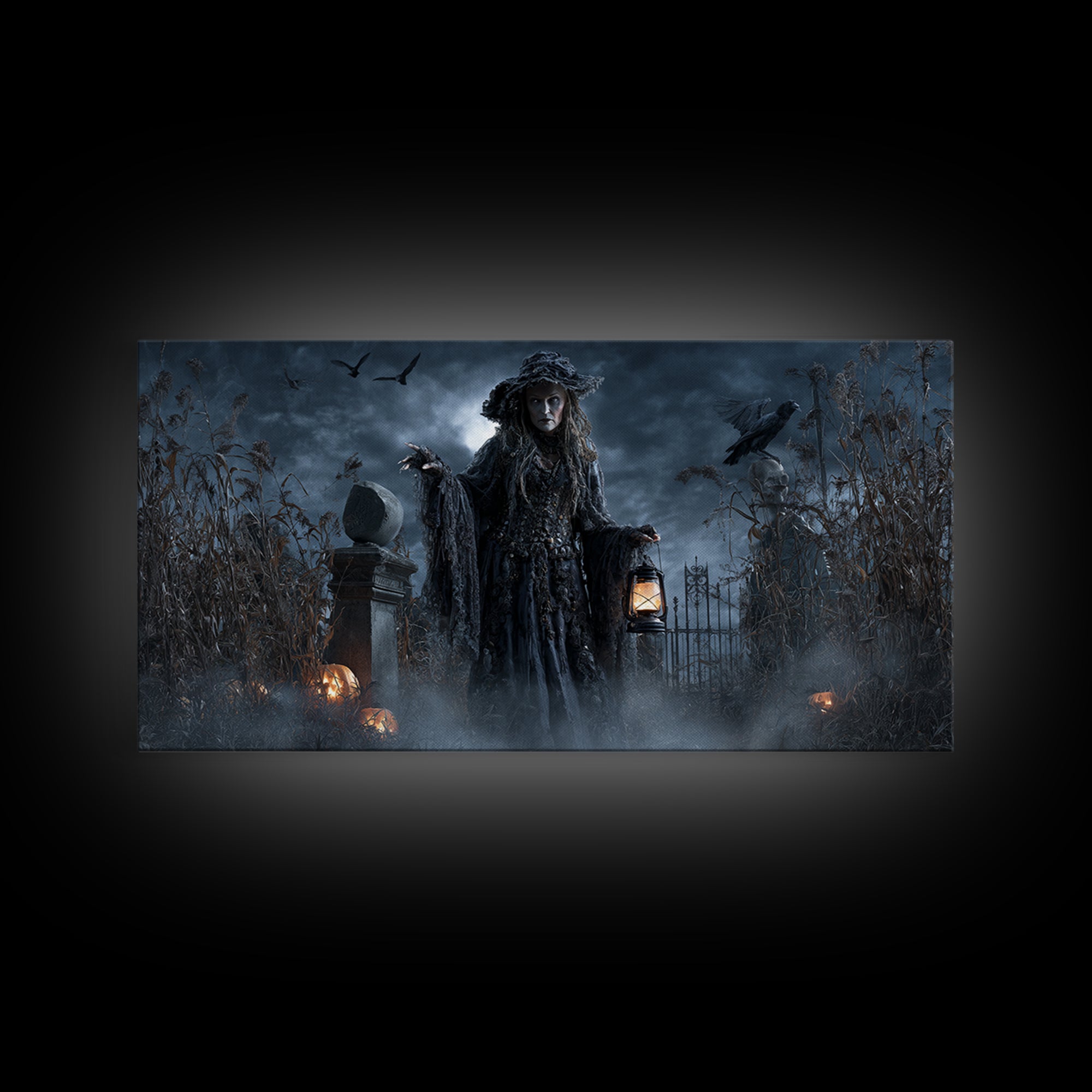 The Salt-Marsh Witch, Wide Panoramic Art, Haunted Gothic Art, Framed Canvas Print, Halloween Wall Decor, Gothic Home Decor