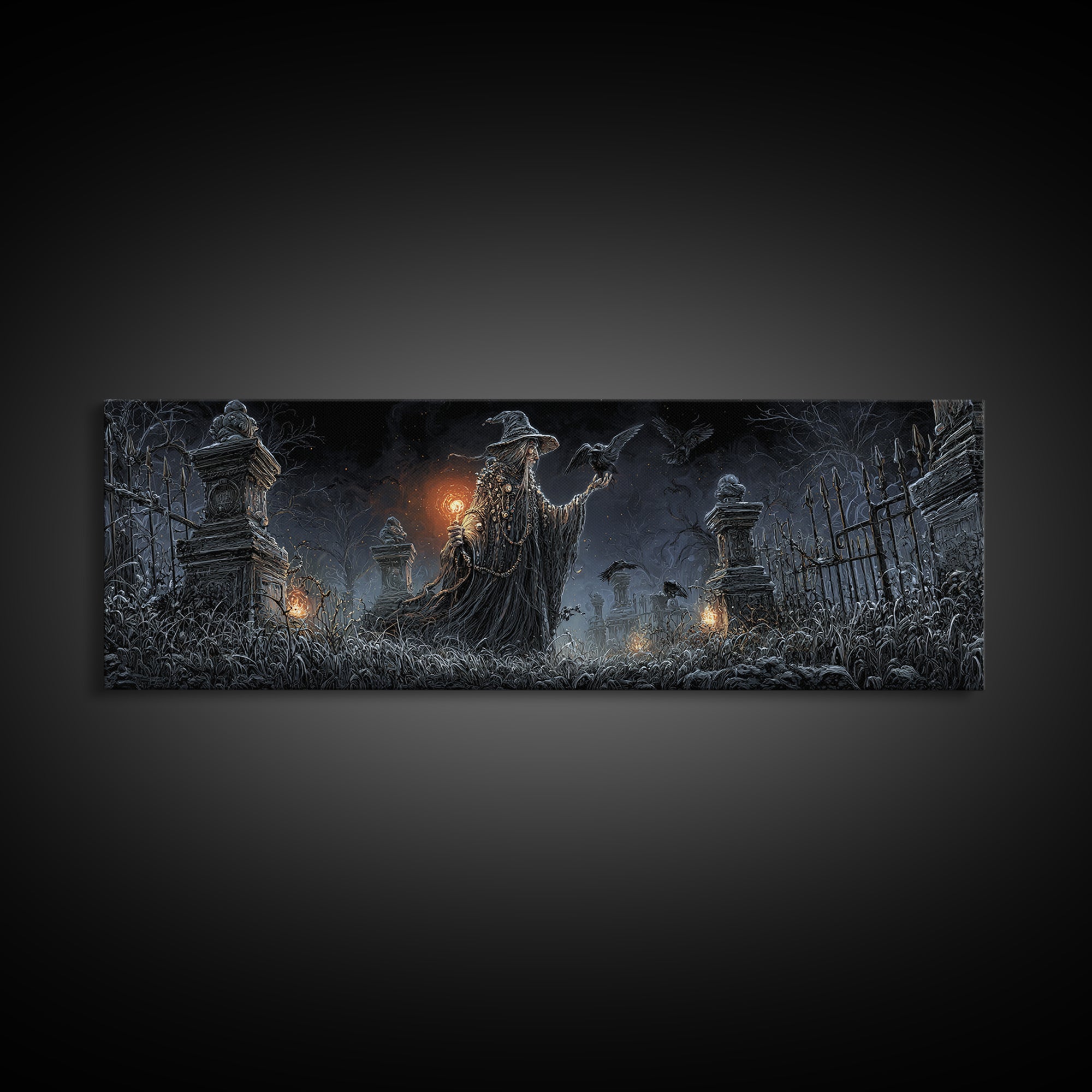 The Salt-Marsh Witch, Extra Wide Wall Art, Haunted Gothic Art, Framed Canvas Print, Halloween Wall Decor, Gothic Home Decor, Halloween Decor