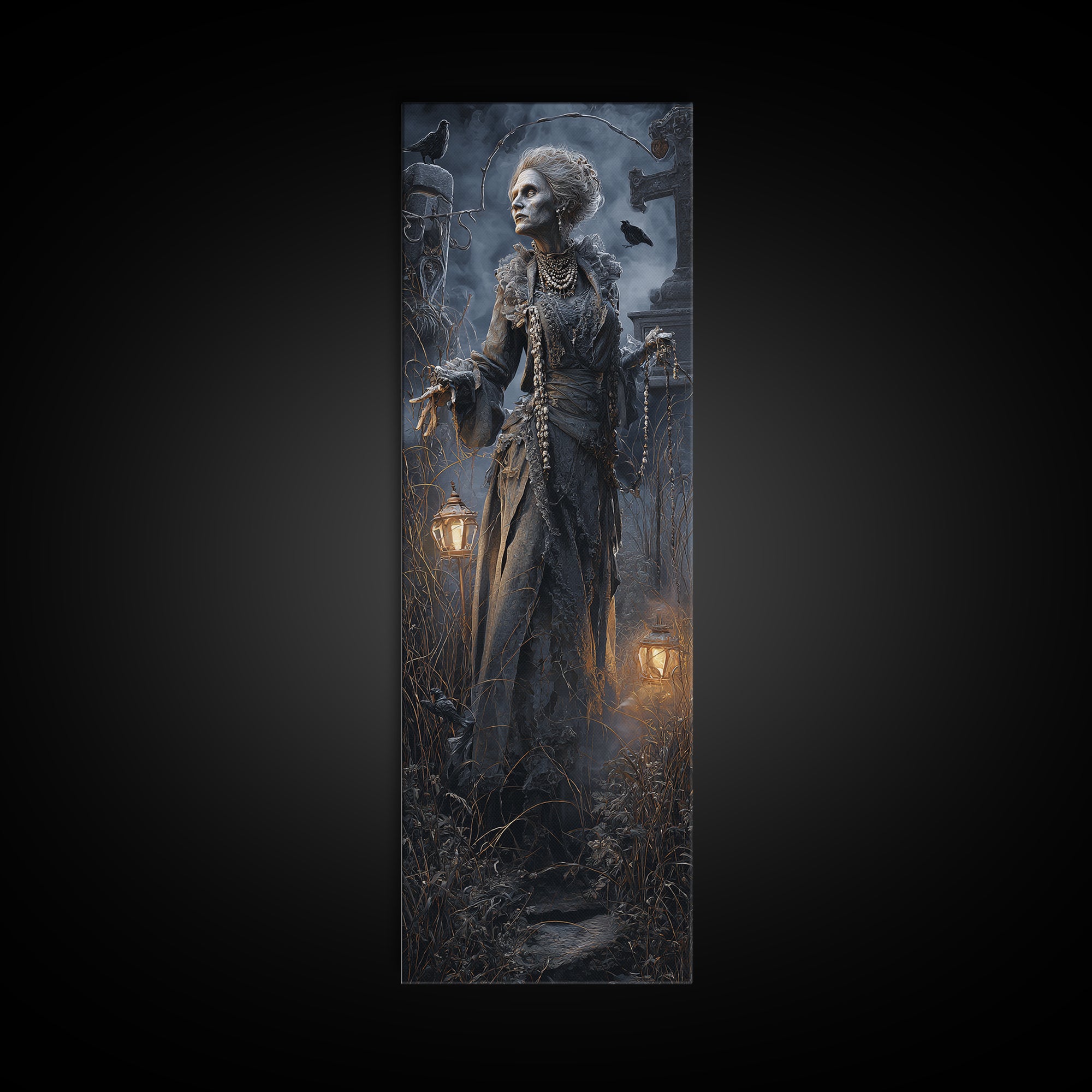 The Salt-Marsh Witch, Tall Narrow Wall Art, Macabre Wall Art, Framed Canvas Print, Halloween Wall Decor, Gothic Home Decor, Horror Wall Art