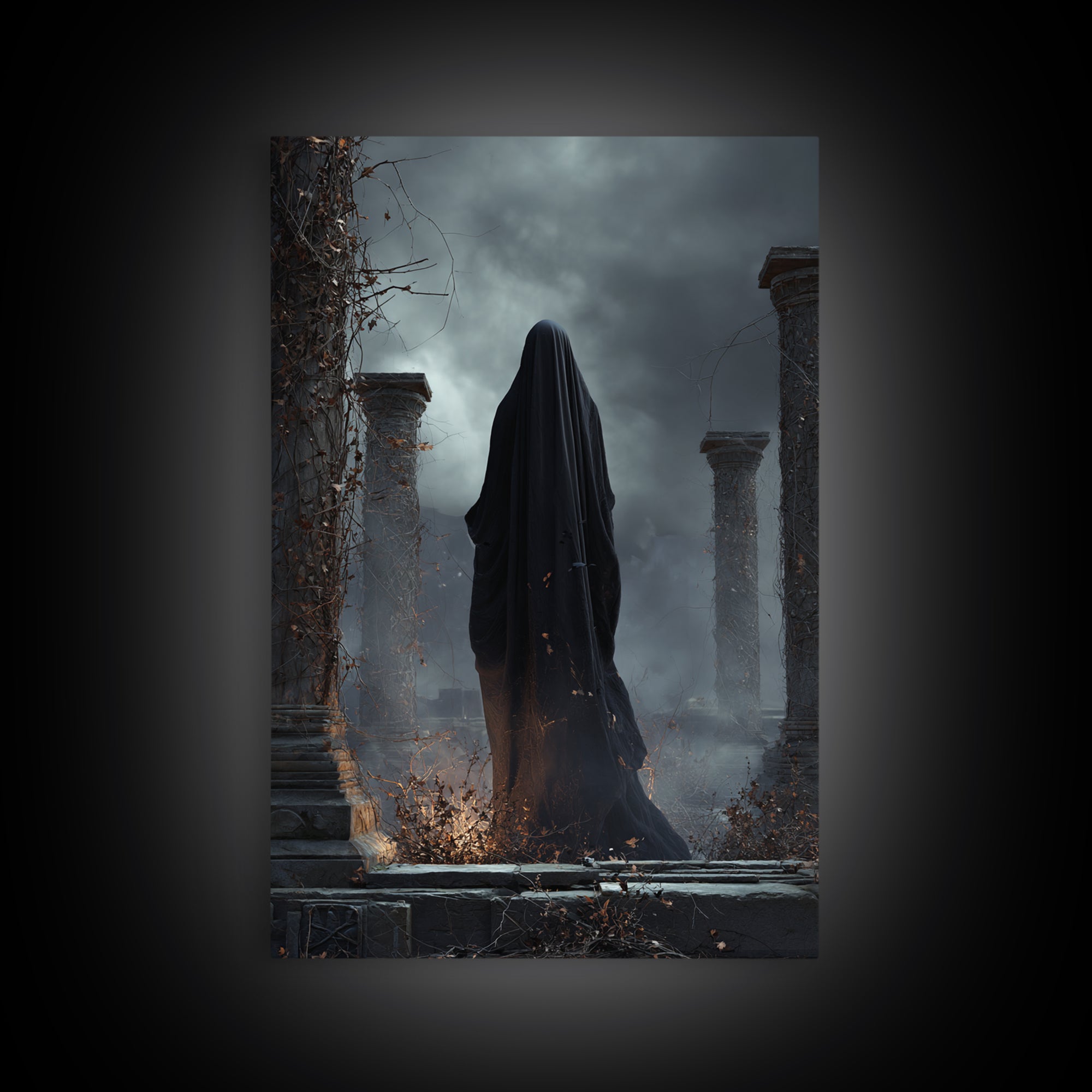 The Stone-Circle Spirit, Vertical Wall Art, Spooky Home Decor, Canvas Print, Halloween Wall Decor, Gothic Home Decor, Dark Fantasy Art