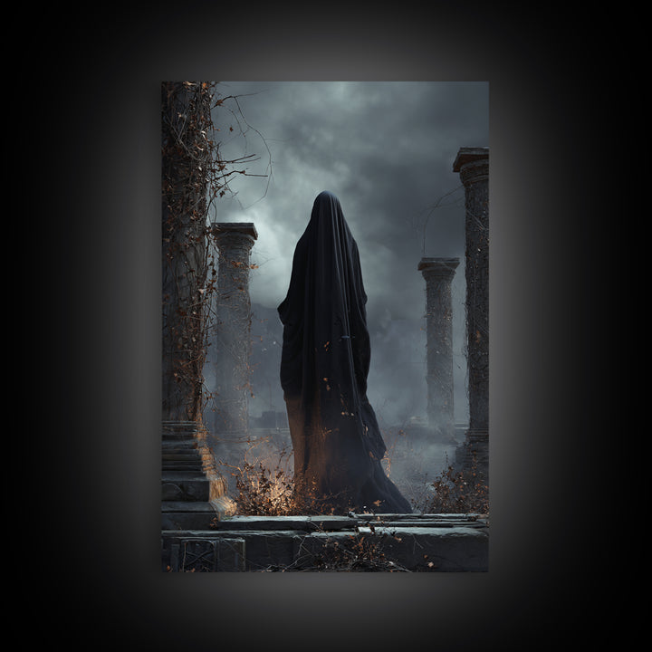The Stone-Circle Spirit, Vertical Wall Art, Spooky Home Decor, Canvas Print, Halloween Wall Decor, Gothic Home Decor, Dark Fantasy Art
