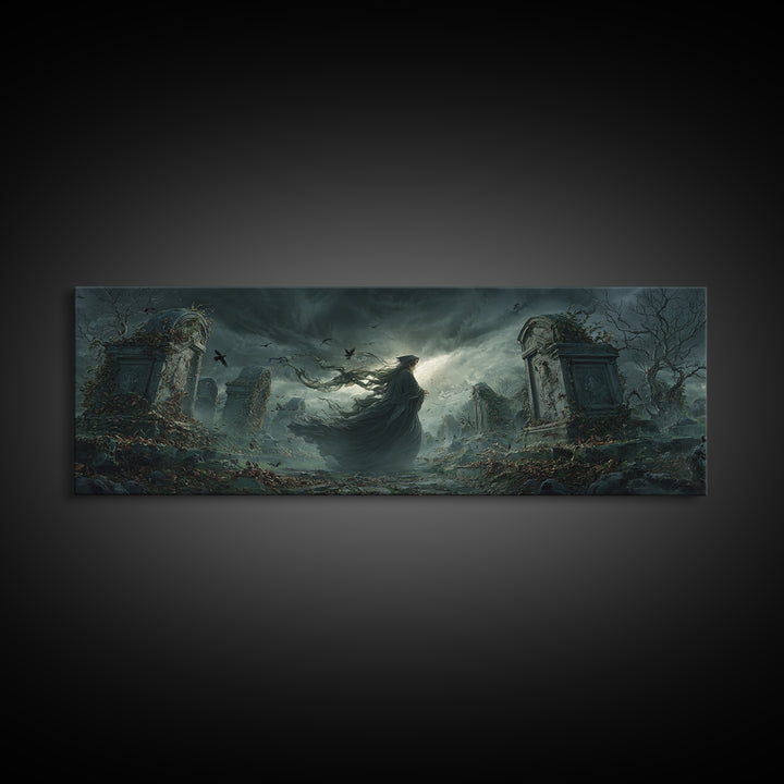 The Stone-Circle Spirit, Extra Wide Wall Art, Macabre Wall Art, Framed Canvas Print, Halloween Wall Decor, Gothic Home Decor