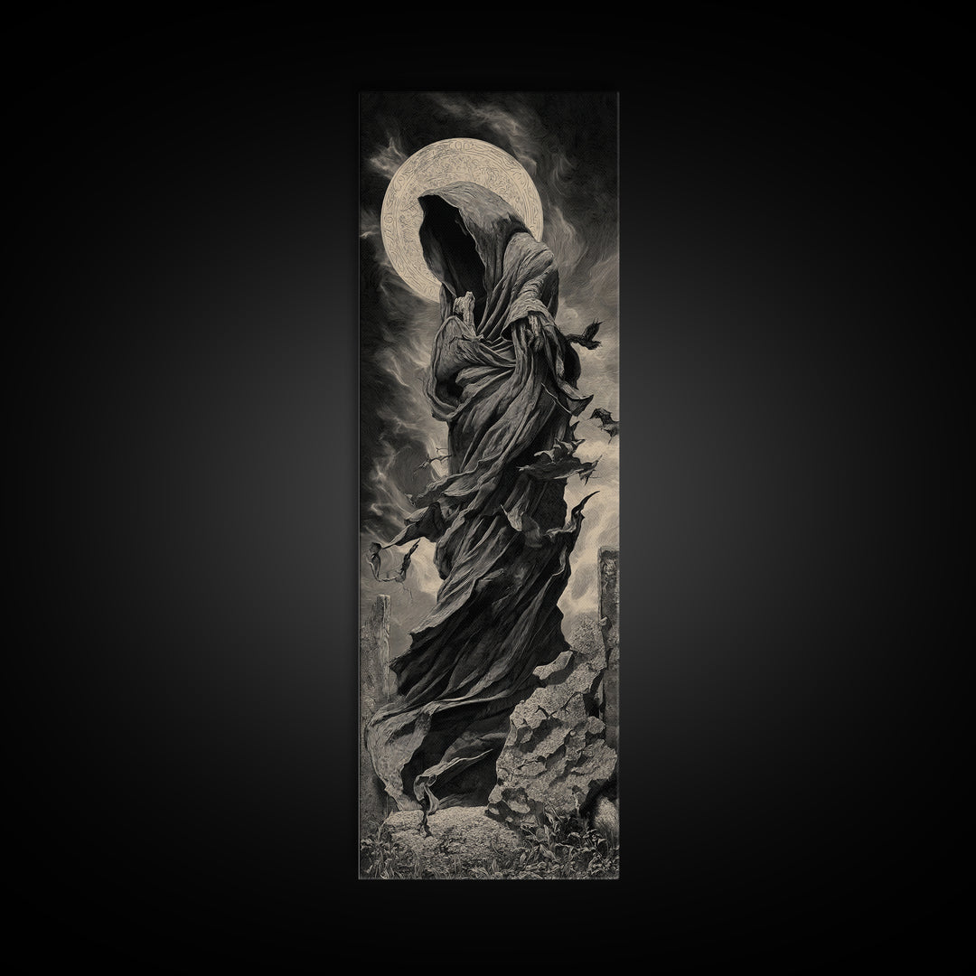 The Stone-Circle Spirit, Tall Narrow Wall Art, Haunted Gothic Art, Framed Canvas Print, Halloween Wall Decor, Gothic Home Decor