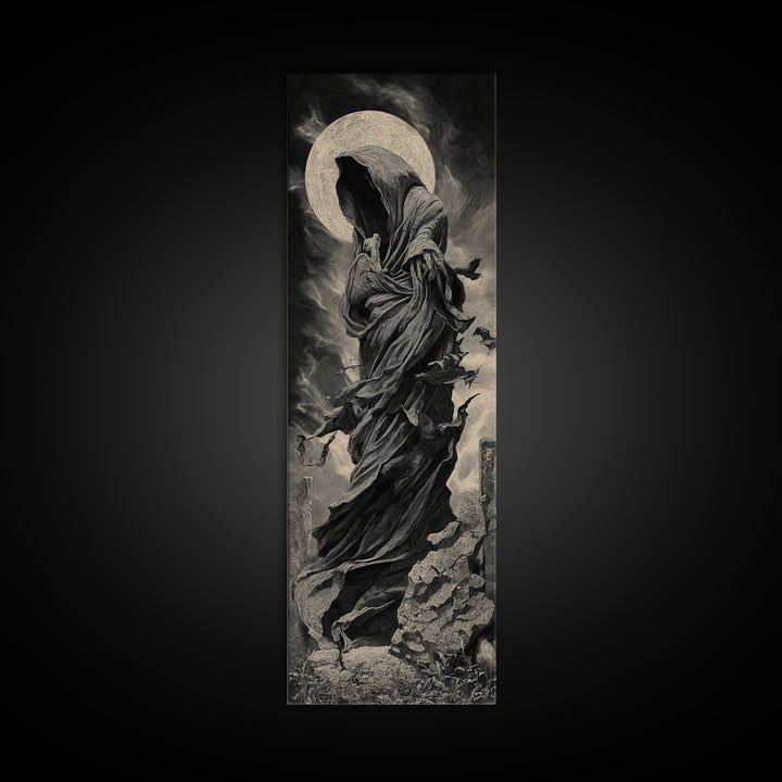 The Stone-Circle Spirit, Tall Narrow Wall Art, Haunted Gothic Art, Framed Canvas Print, Halloween Wall Decor, Gothic Home Decor