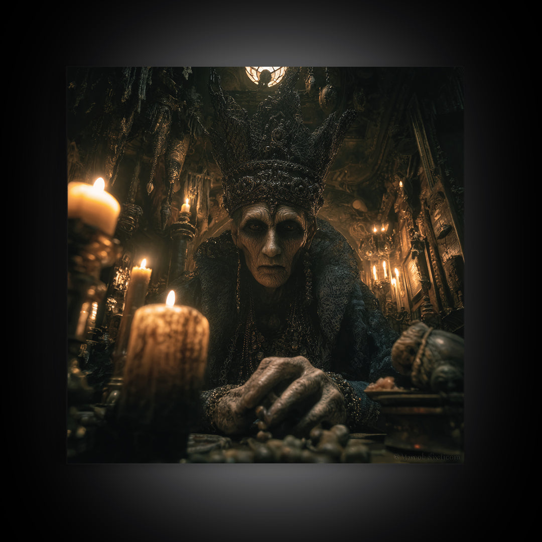 The Cave Oracle, Square Wall Art, Macabre Wall Art, Framed Canvas Print, Halloween Wall Decor, Gothic Home Decor, Spooky Wall Decor