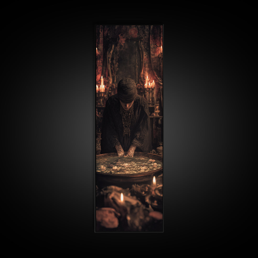 The Cave Oracle, Tall Narrow Wall Art, Dark Halloween Decor, Canvas Print, Halloween Wall Decor, Gothic Home Decor, Collectible Wall Decor