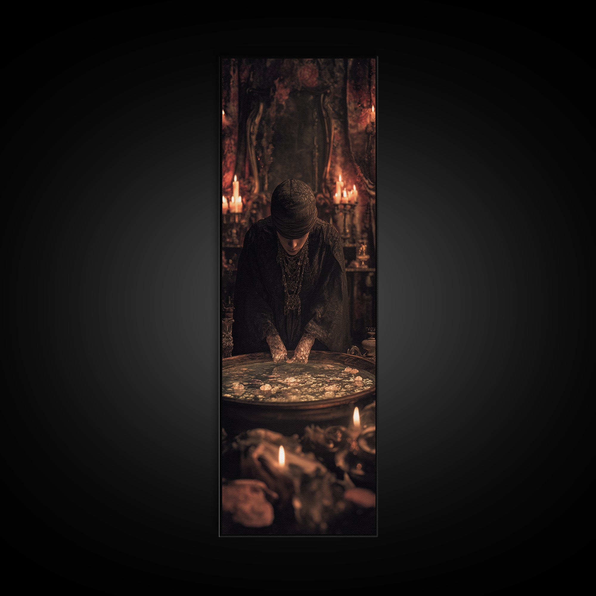 The Cave Oracle, Tall Narrow Wall Art, Dark Halloween Decor, Canvas Print, Halloween Wall Decor, Gothic Home Decor, Collectible Wall Decor