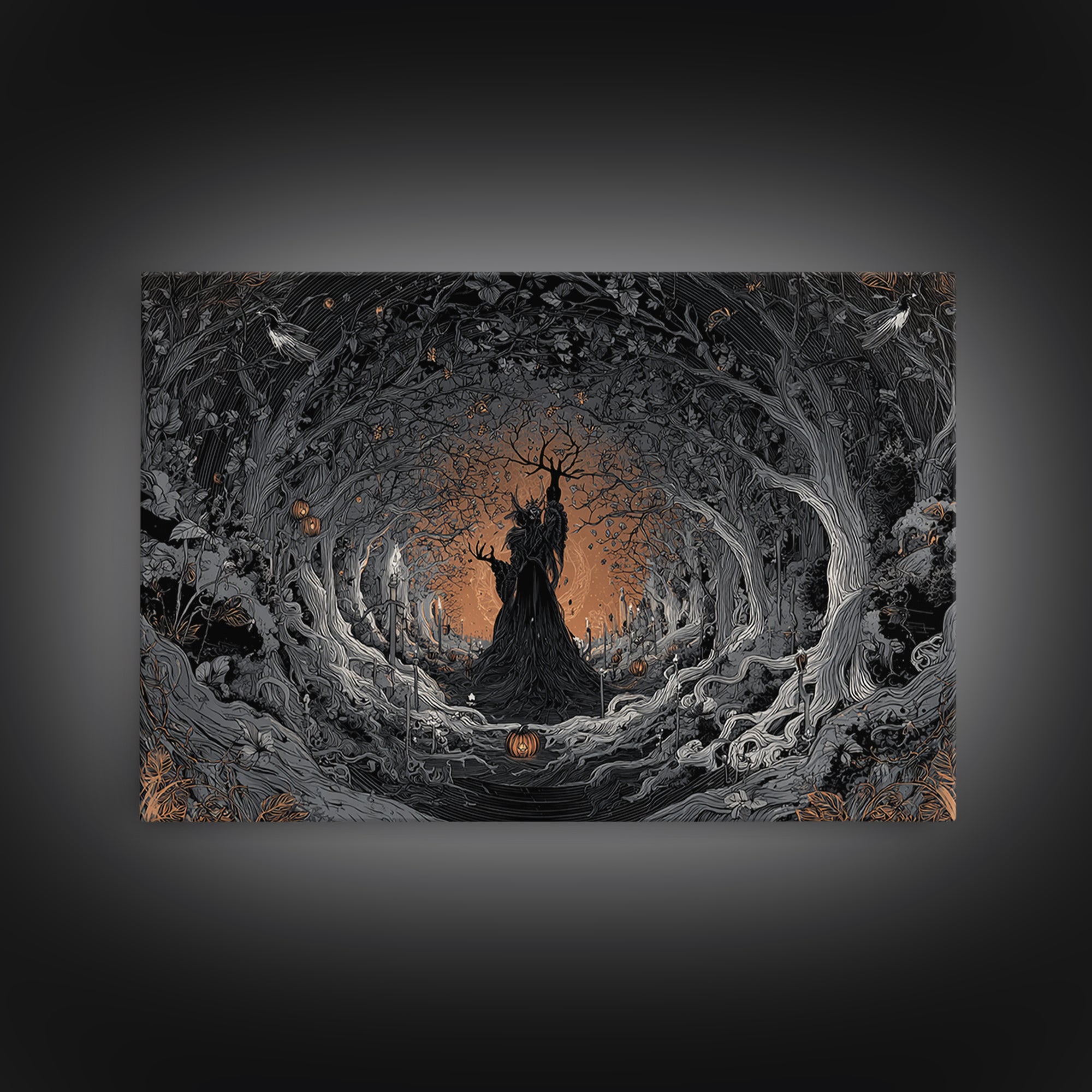 The Orchard Hag, Landscape Wall Art, Gothic Horror Wall Art, Framed Canvas Print, Halloween Wall Decor, Gothic Home Decor, Spooky Wall Decor