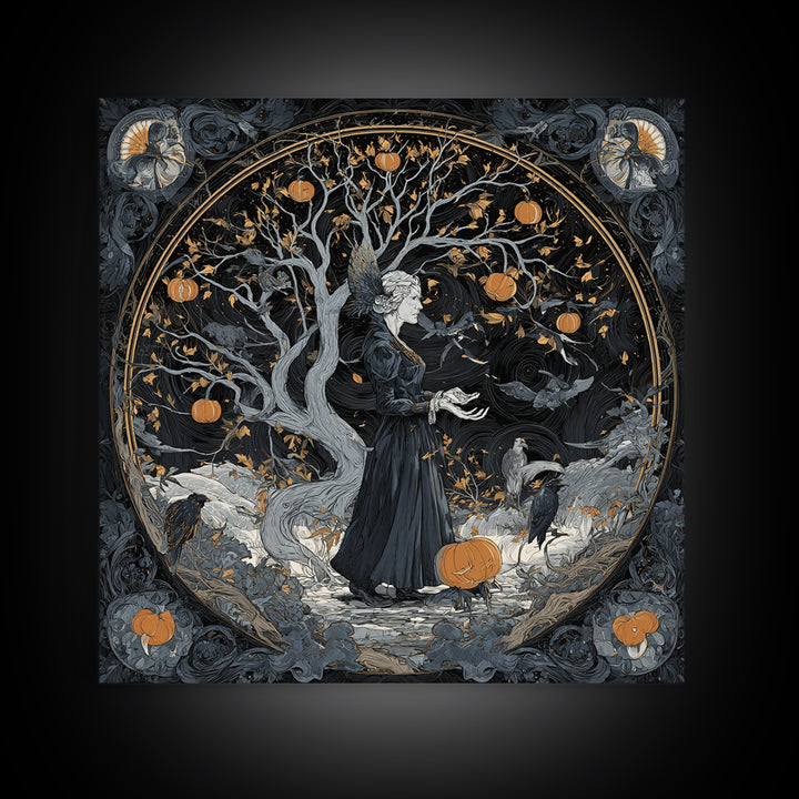 The Orchard Hag, Square Wall Art, Macabre Wall Art, Framed Canvas Print, Halloween Wall Decor, Gothic Home Decor, Statement Wall Art