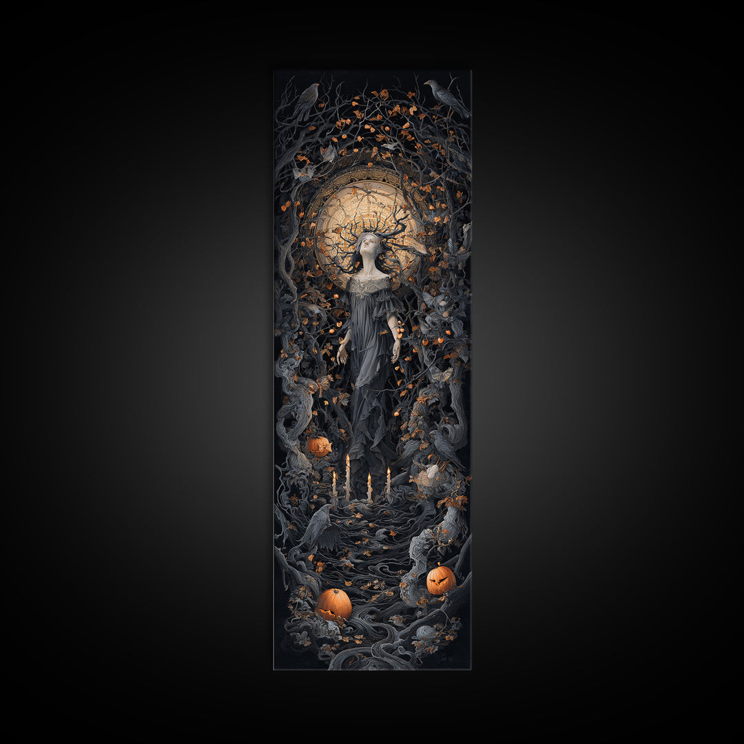 The Orchard Hag, Tall Narrow Wall Art, Macabre Wall Art, Framed Canvas Print, Halloween Wall Decor, Gothic Home Decor, Spooky Wall Decor