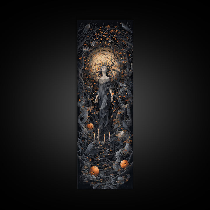 The Orchard Hag, Tall Narrow Wall Art, Macabre Wall Art, Framed Canvas Print, Halloween Wall Decor, Gothic Home Decor, Spooky Wall Decor
