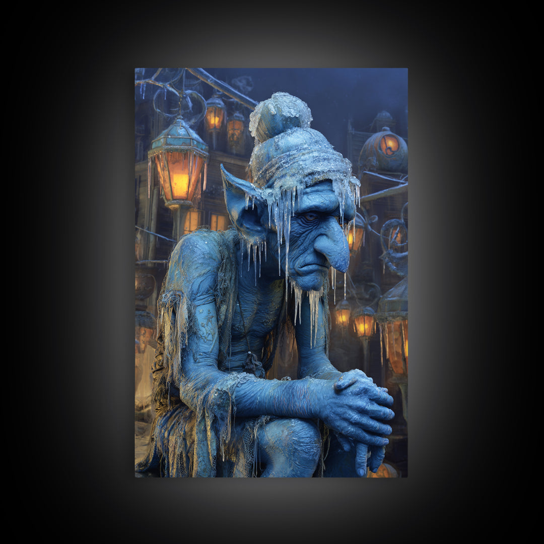 The Frost Goblin, Vertical Wall Art, Gothic Horror Wall Art, Framed Canvas Print, Halloween Wall Decor, Gothic Home Decor
