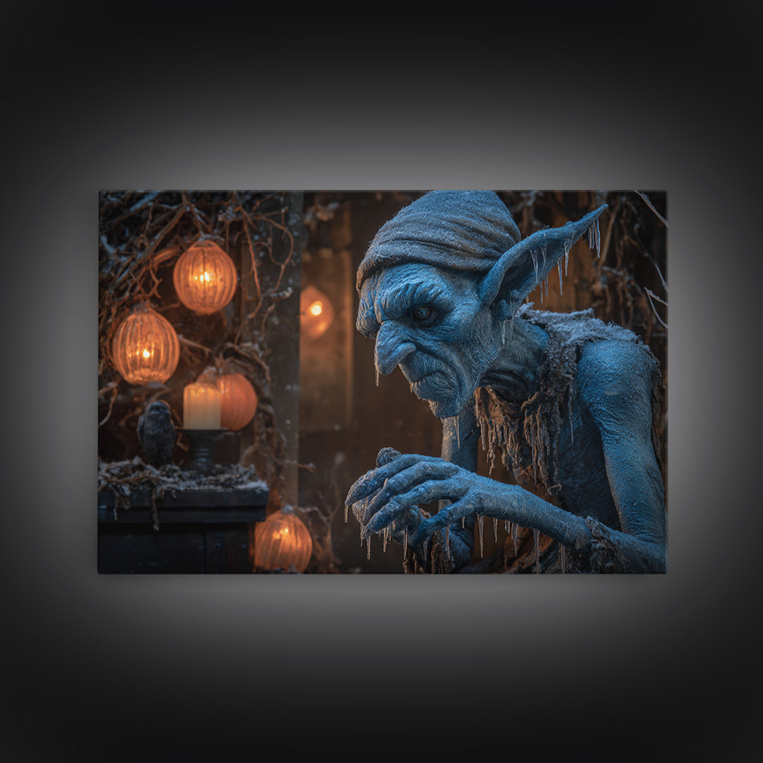 The Frost Goblin, Landscape Wall Art, Dark Fantasy Wall Art, Canvas Print, Halloween Wall Decor, Gothic Home Decor, Spooky Wall Decor