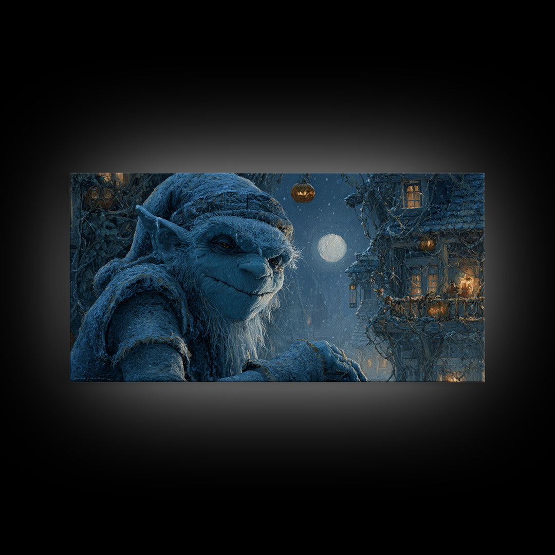 The Frost Goblin, Wide Panoramic Art, Dark Halloween Decor, Canvas Print, Halloween Wall Decor, Gothic Home Decor, Collectible Wall Decor