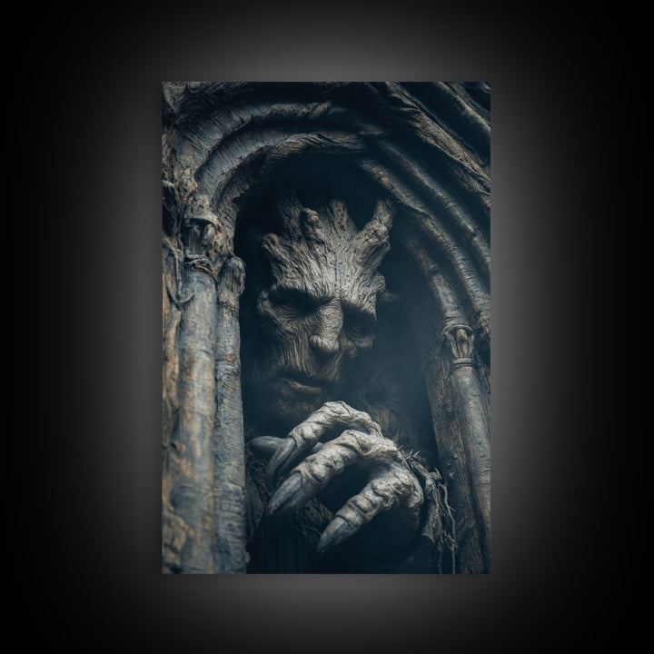 The Hollow-Tree Monster, Vertical Wall Art, Spooky Home Decor, Canvas Print, Halloween Wall Decor, Gothic Home Decor, Macabre Wall Art