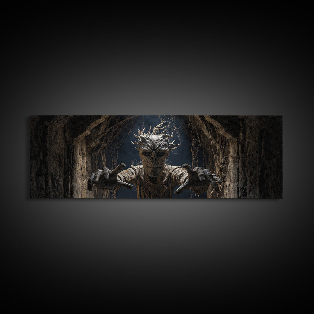 The Hollow-Tree Monster, Extra Wide Wall Art, Haunted Gothic Art, Framed Canvas Print, Halloween Wall Decor, Gothic Home Decor