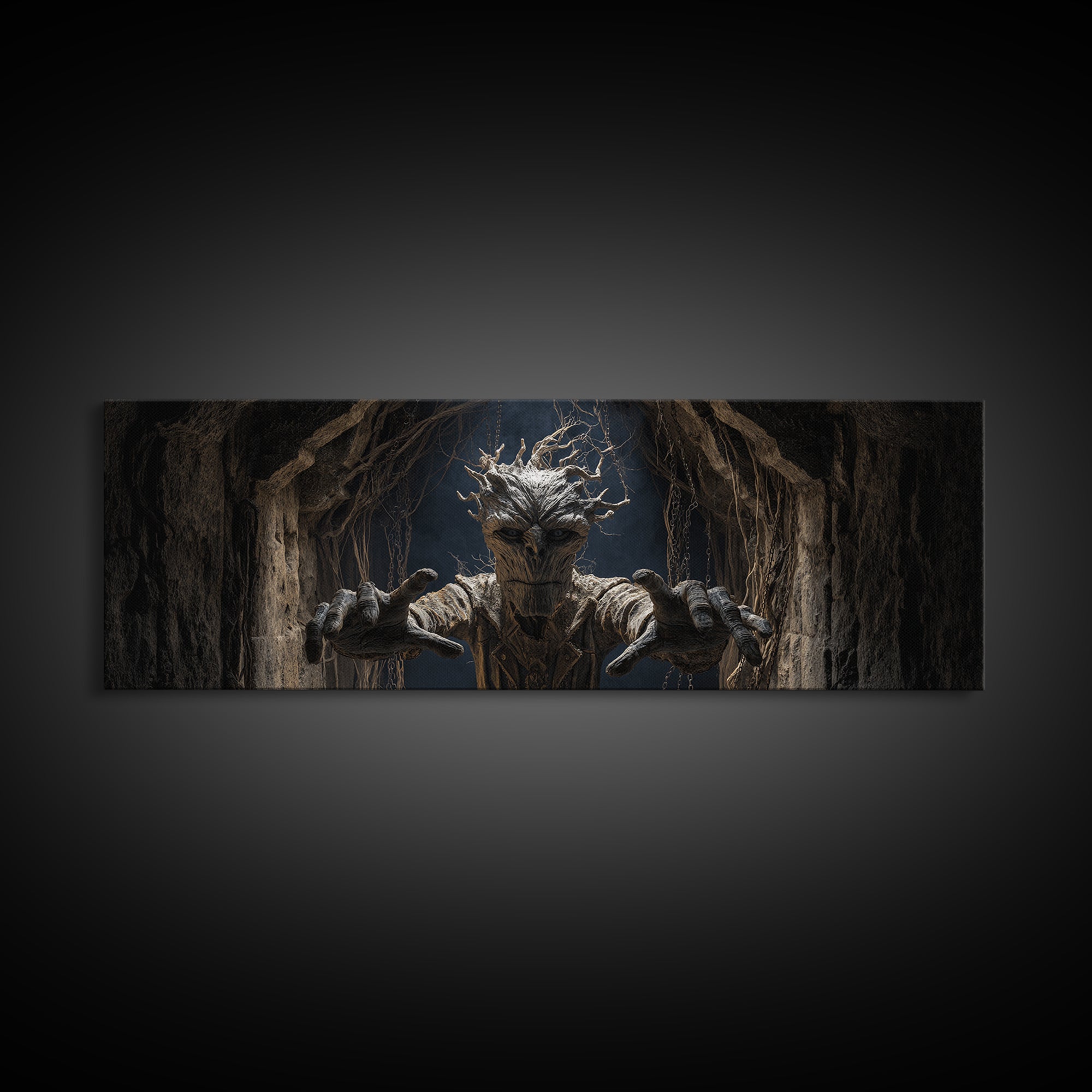 The Hollow-Tree Monster, Extra Wide Wall Art, Haunted Gothic Art, Framed Canvas Print, Halloween Wall Decor, Gothic Home Decor