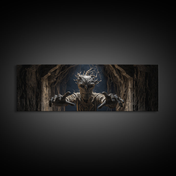 The Hollow-Tree Monster, Extra Wide Wall Art, Haunted Gothic Art, Framed Canvas Print, Halloween Wall Decor, Gothic Home Decor