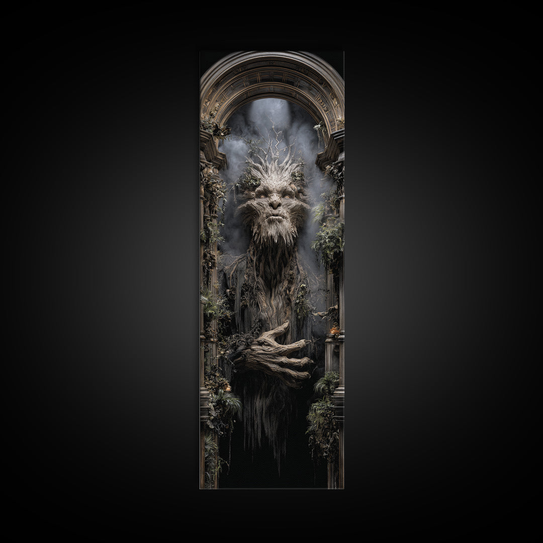 The Hollow-Tree Monster, Tall Narrow Wall Art, Dark Fantasy Wall Art, Canvas Print, Halloween Wall Decor, Gothic Home Decor