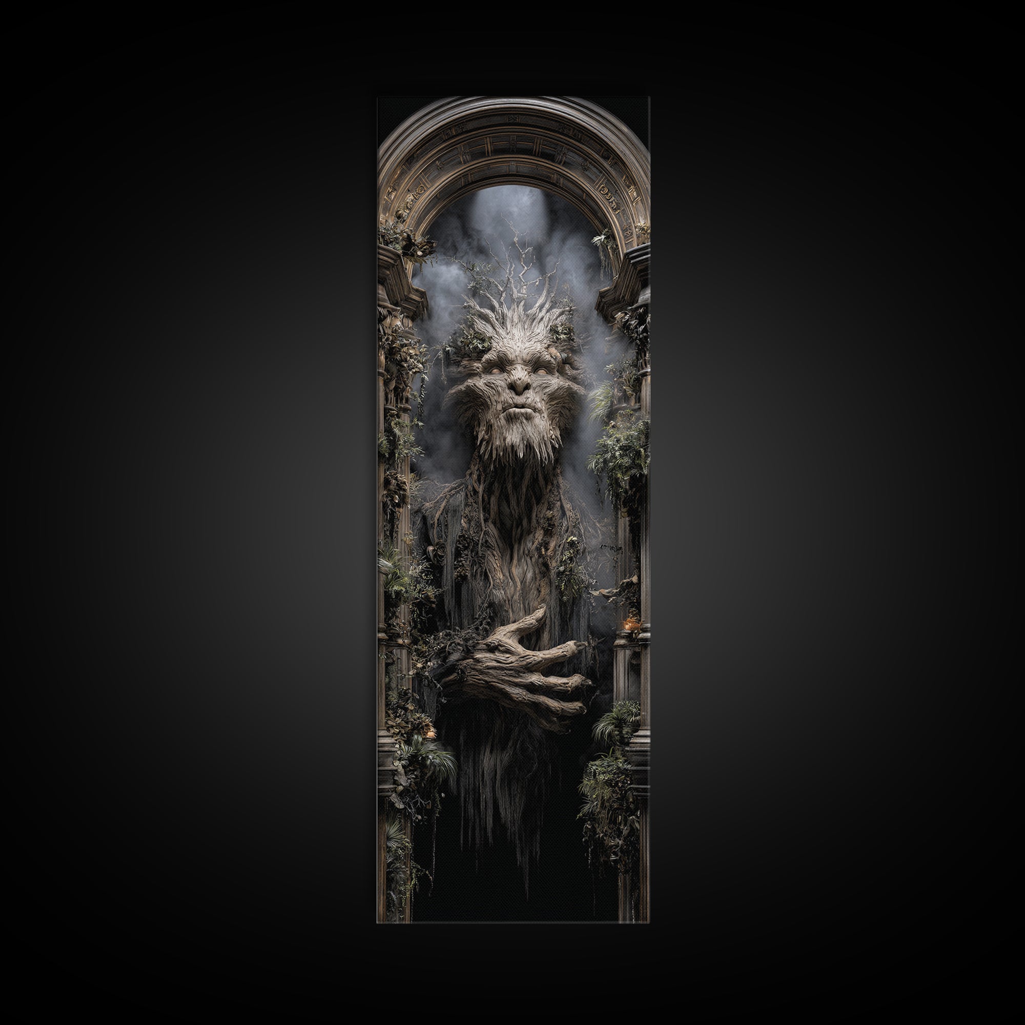 The Hollow-Tree Monster, Tall Narrow Wall Art, Dark Fantasy Wall Art, Canvas Print, Halloween Wall Decor, Gothic Home Decor
