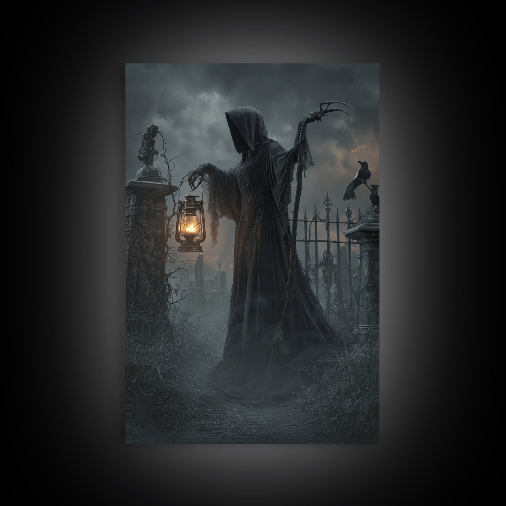 The Crossroads Spirit, Vertical Wall Art, Haunted Gothic Art, Framed Canvas Print, Halloween Wall Decor, Gothic Home Decor
