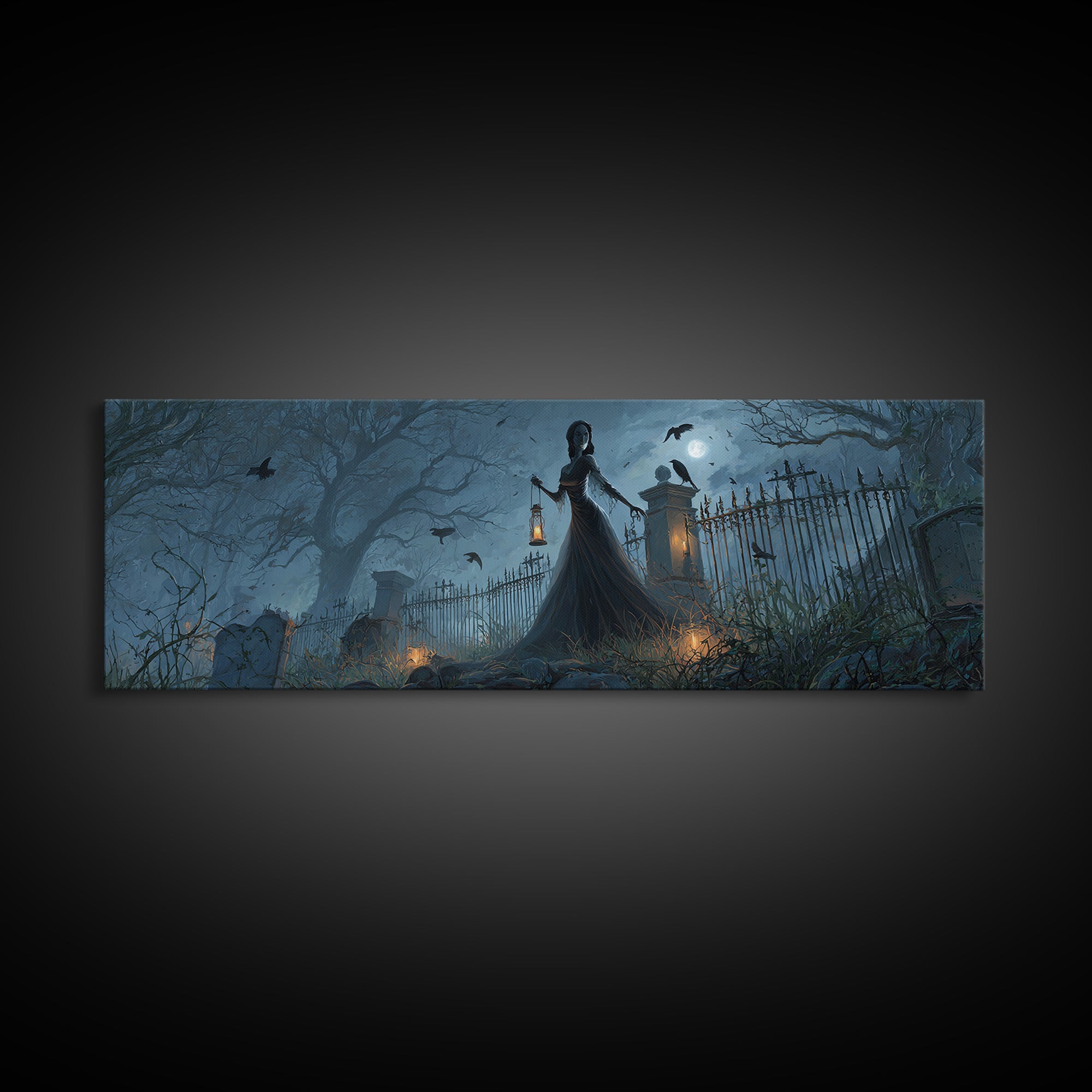 The Crossroads Spirit, Extra Wide Wall Art, Haunted Gothic Art, Framed Canvas Print, Halloween Wall Decor, Gothic Home Decor