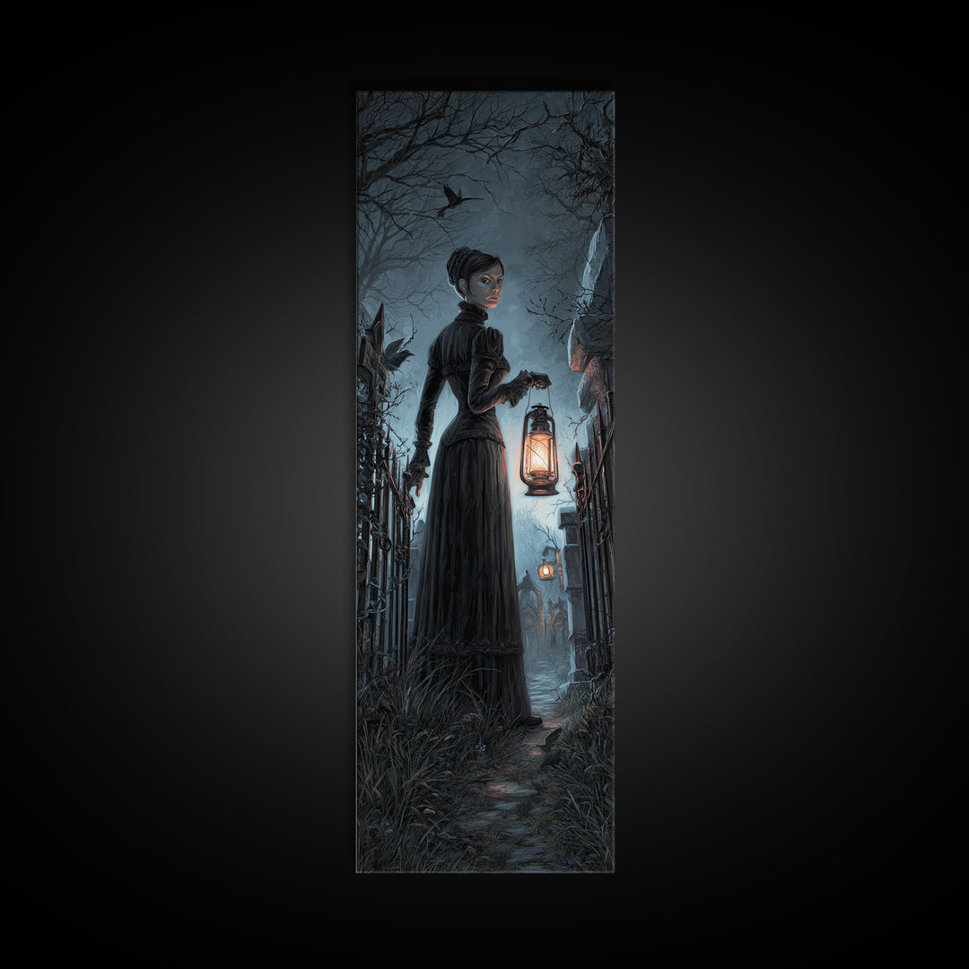 The Crossroads Spirit, Tall Narrow Wall Art, Gothic Horror Wall Art, Framed Canvas Print, Halloween Wall Decor, Gothic Home Decor