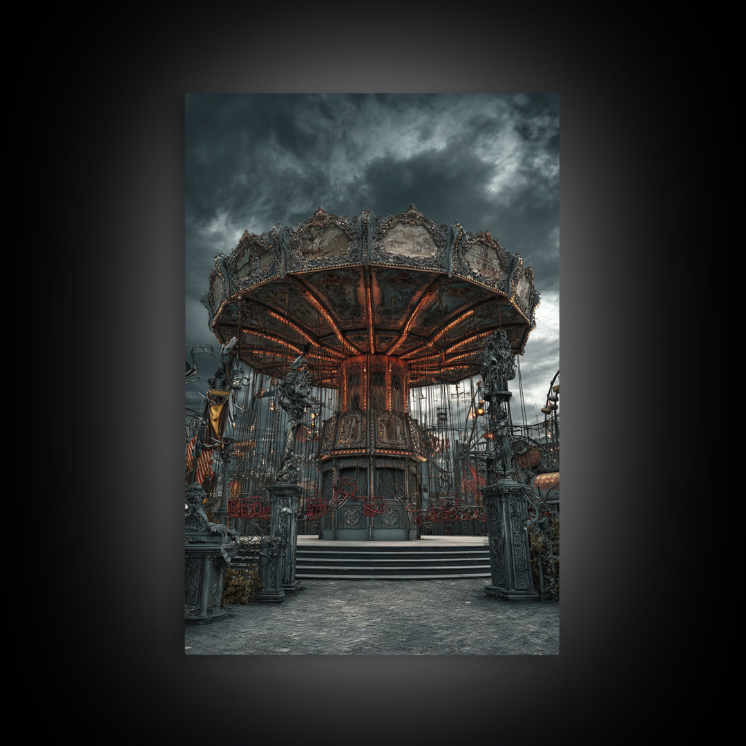 The Abandoned Carnival, Vertical Wall Art, Macabre Wall Art, Framed Canvas Print, Halloween Wall Decor, Gothic Home Decor