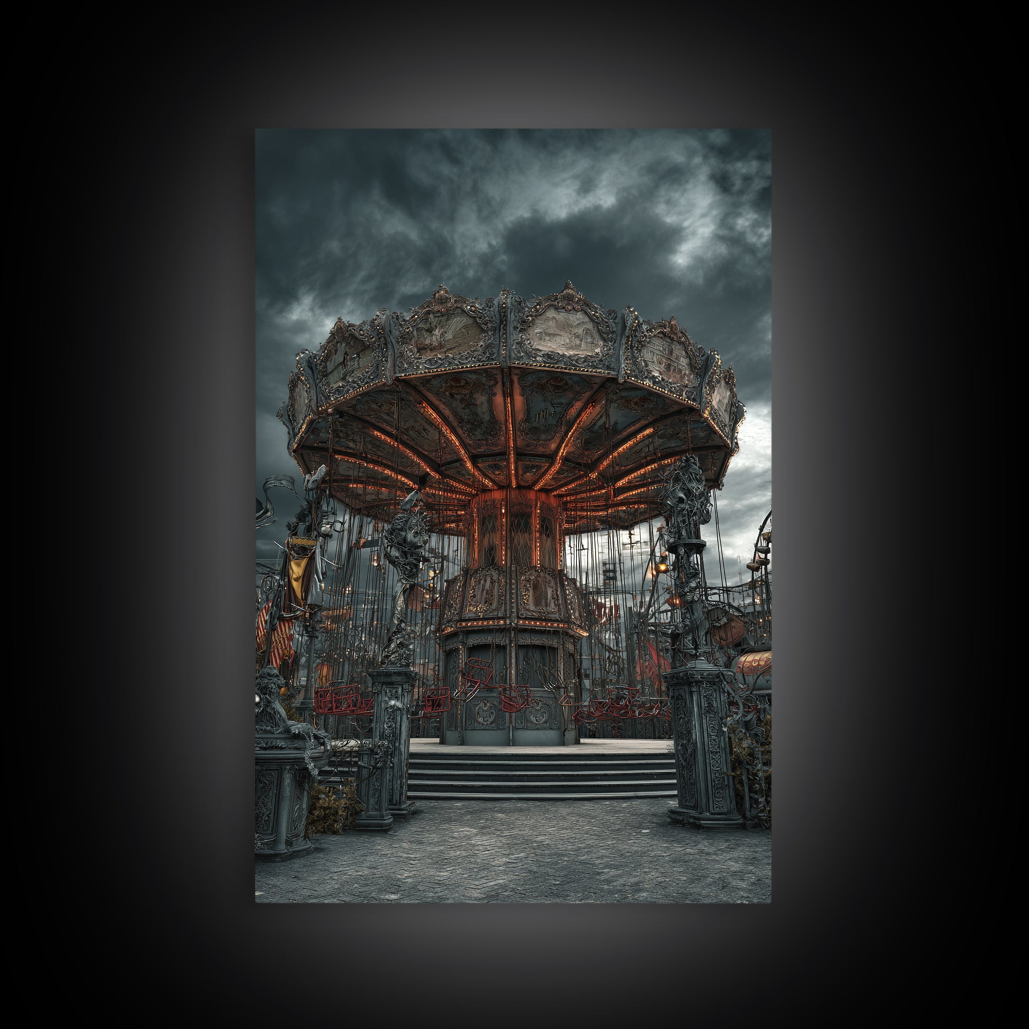 The Abandoned Carnival, Vertical Wall Art, Macabre Wall Art, Framed Canvas Print, Halloween Wall Decor, Gothic Home Decor