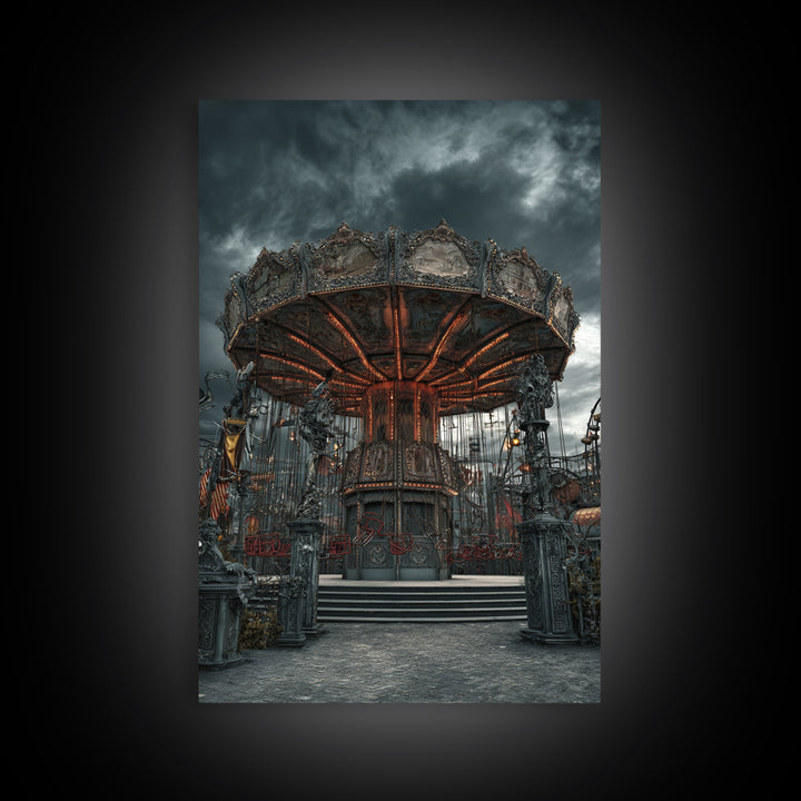 The Abandoned Carnival, Vertical Wall Art, Macabre Wall Art, Framed Canvas Print, Halloween Wall Decor, Gothic Home Decor