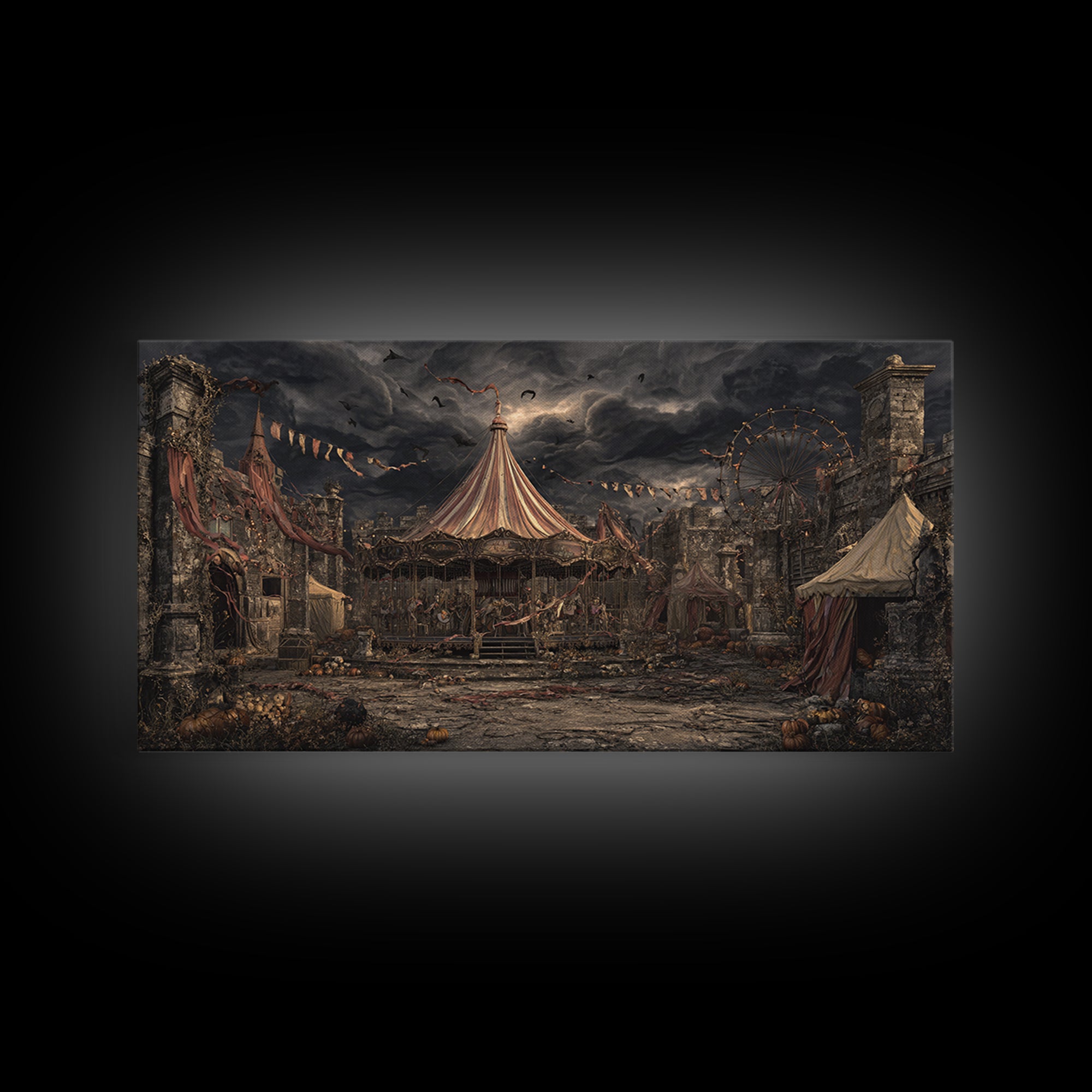 The Abandoned Carnival, Wide Panoramic Art, Macabre Wall Art, Framed Canvas Print, Halloween Wall Decor, Gothic Home Decor, Horror Wall Art