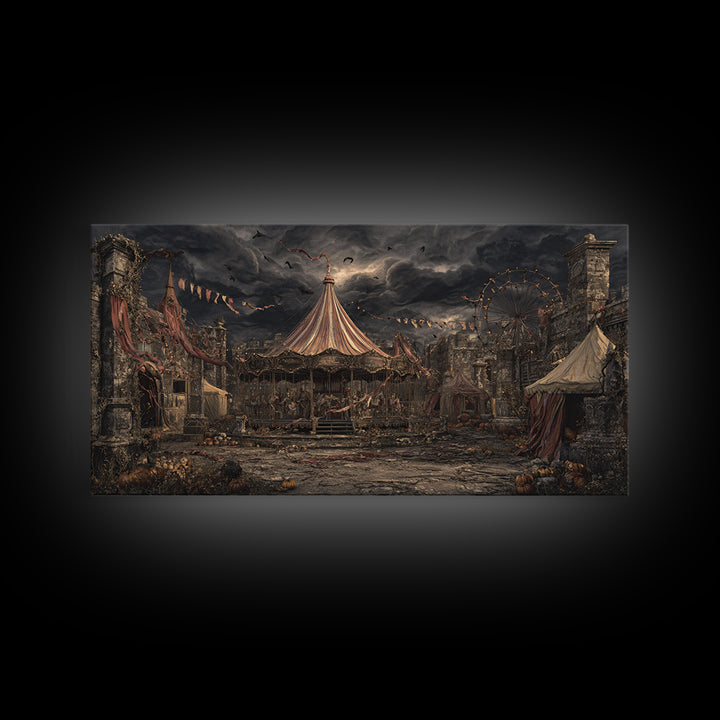 The Abandoned Carnival, Wide Panoramic Art, Macabre Wall Art, Framed Canvas Print, Halloween Wall Decor, Gothic Home Decor, Horror Wall Art